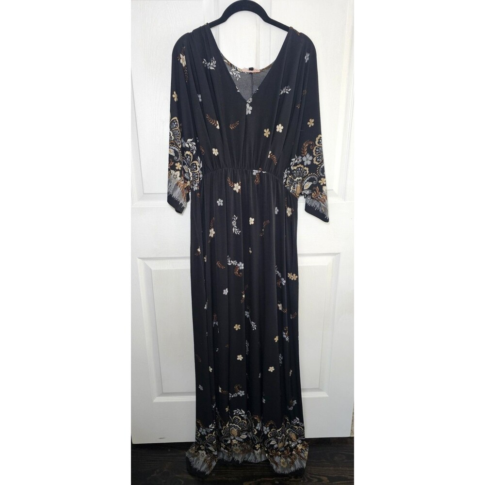 East Adeline Floral Black Maxi Dress 2X Bohemian Fairy Bohochic